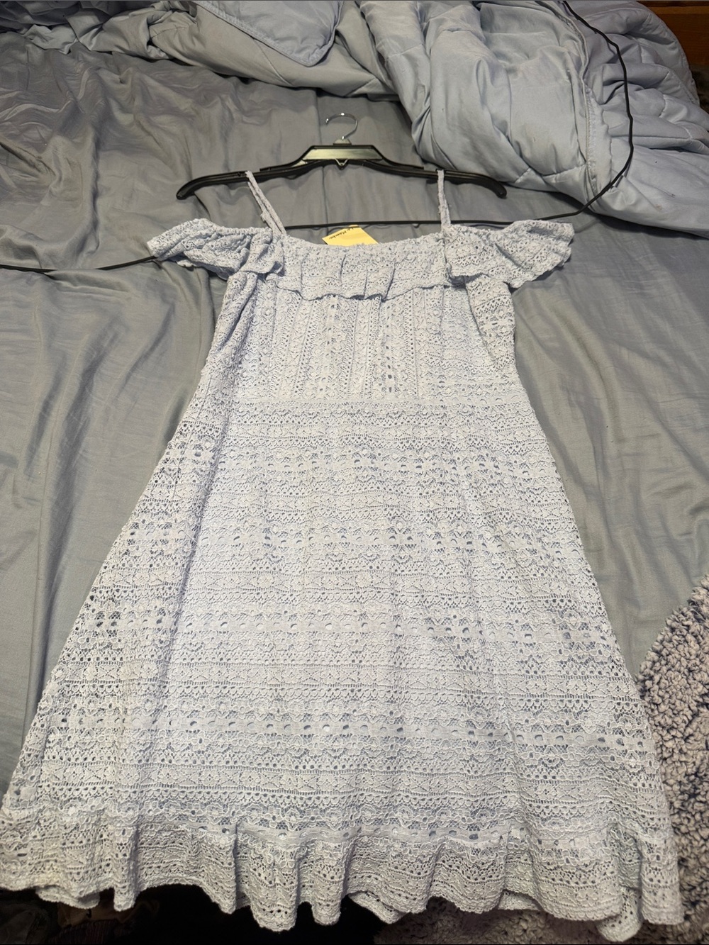 Kohl's Light Blue Lace Off-Shoulder Mini Dress